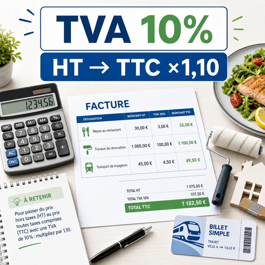 Méthode de calcul de la TVA à 10% avec conversion HT vers TTC