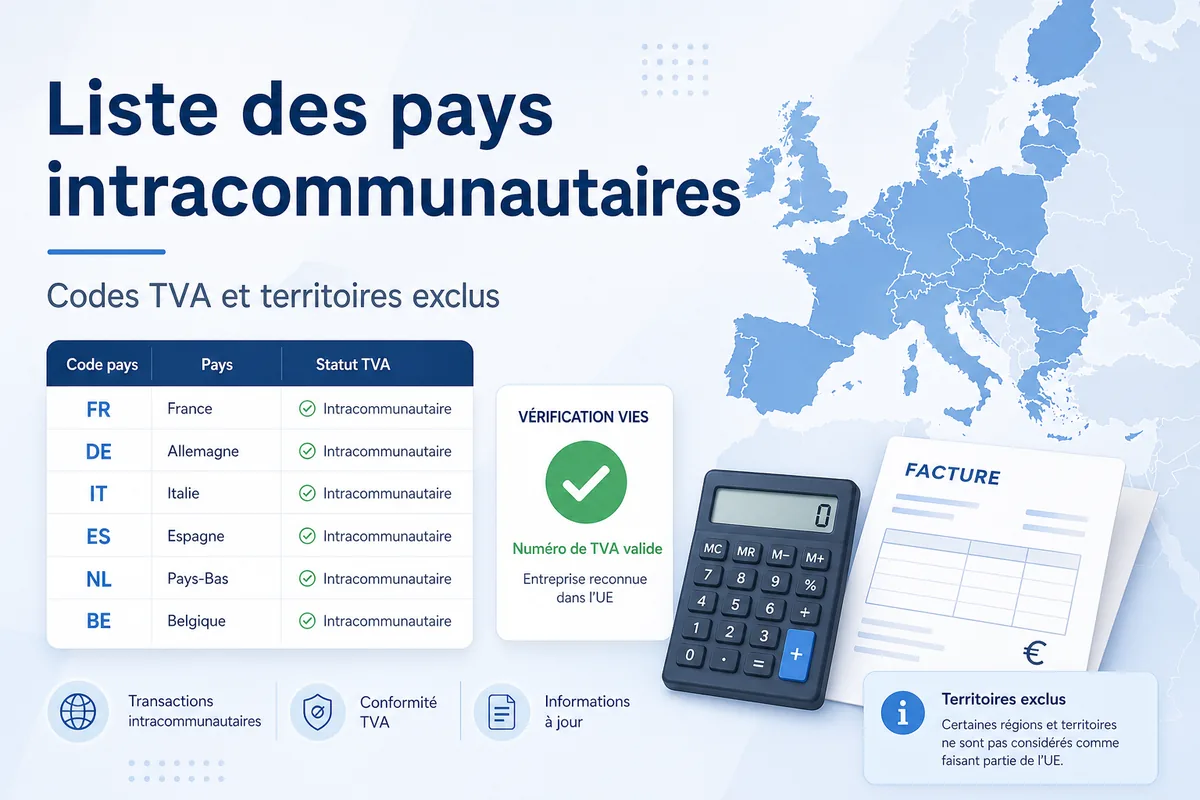 Carte et tableau des pays intracommunautaires avec codes TVA et verification VIES