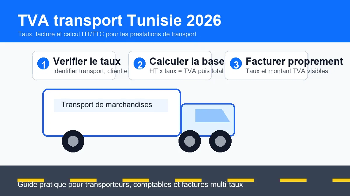 TVA transport Tunisie 2026 : étapes de vérification du taux et de calcul